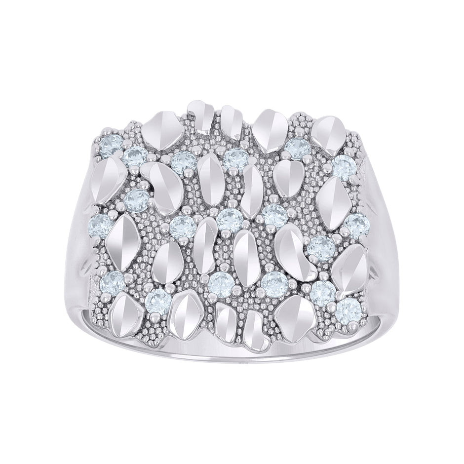 925 Sterling Silver Mens Cubic-Zirconia Nugget Fashion Ring Size 12 - SLV-135145