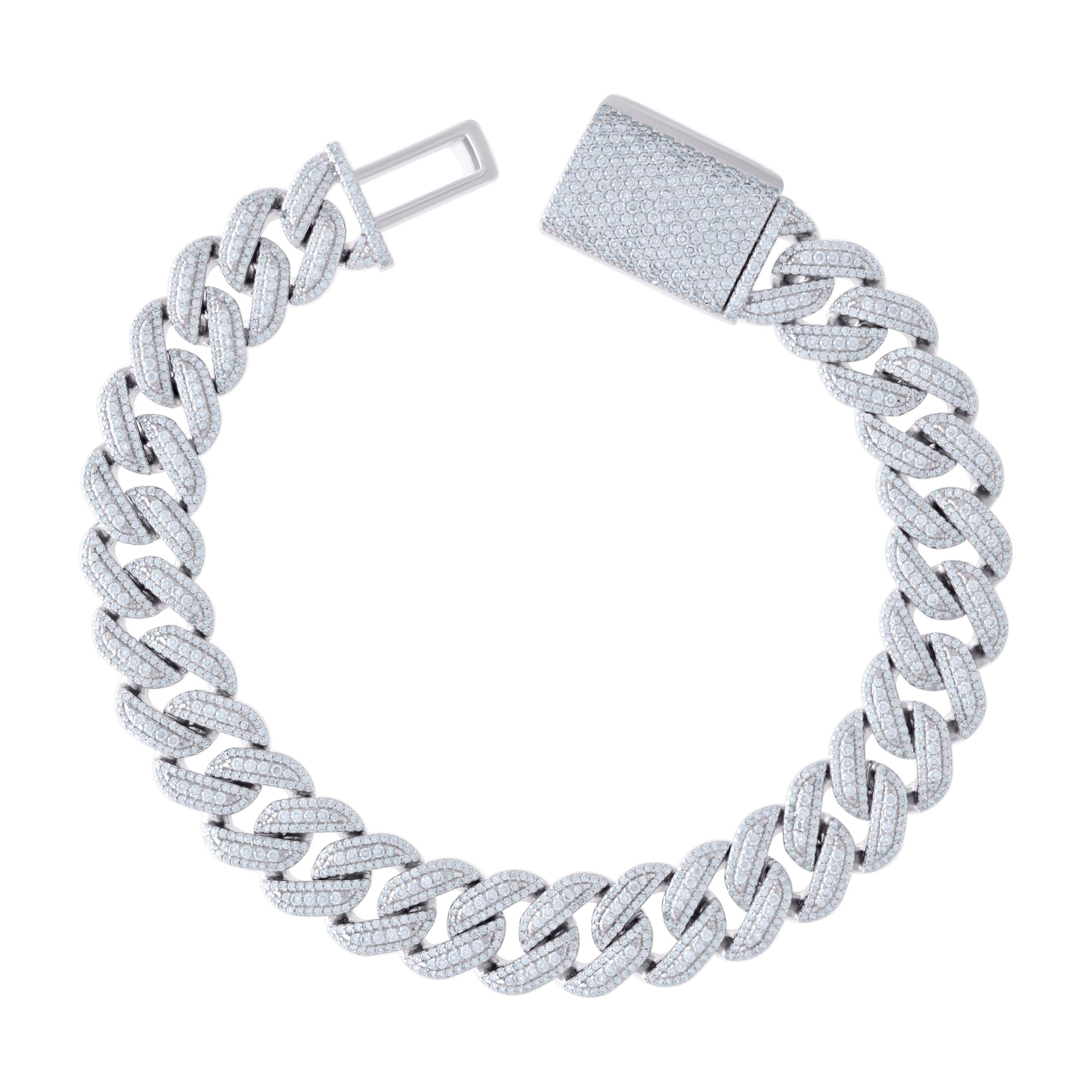 925 Sterling Silver 11.00ct Moissanite Miami Cuban Chain Bracelet 12mm 8.5 Inches
