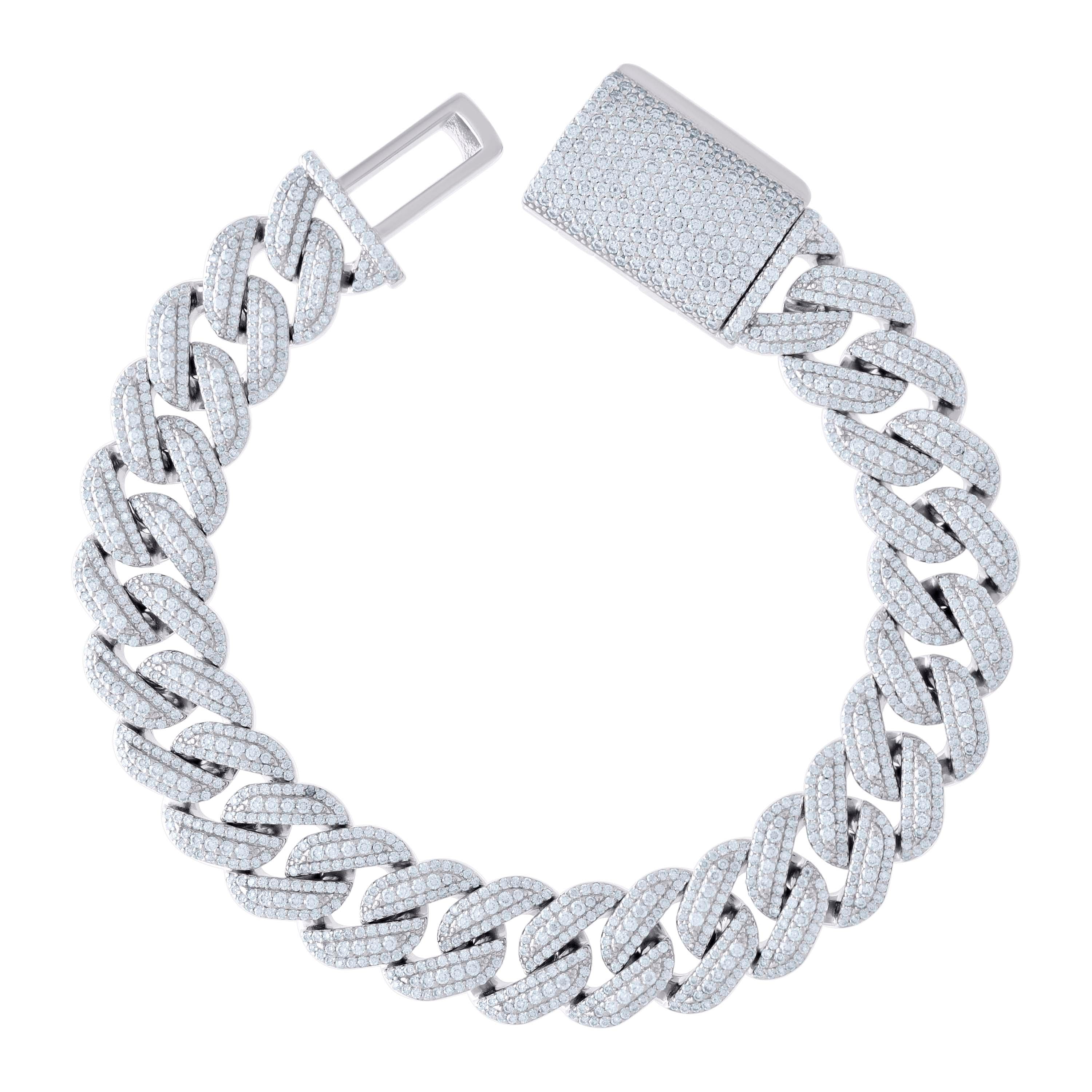 925 Sterling Silver 18.20ct Moissanite Miami Cuban Chain Bracelet 14mm 8.5 Inches