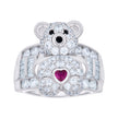 925 Sterling Silver Womens Pink/Black White Baguette/Heart Round Cubic-Zirconia Teddy Bear Heart Ring Size 7