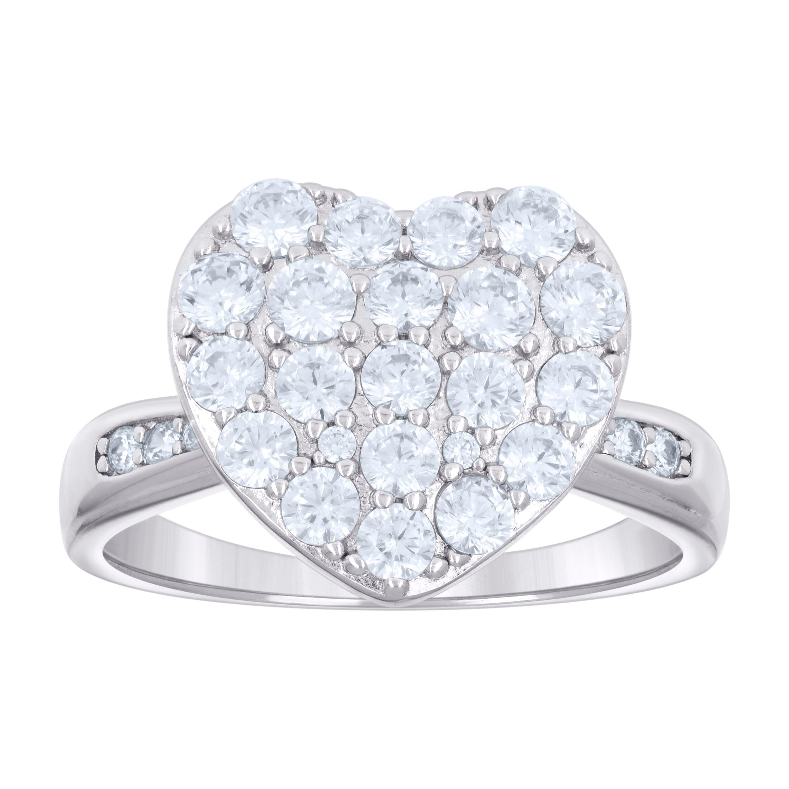 925 Sterling Silver Womens Cubic-Zirconia Heart Engagement Ring Size 9 - SLV-135269