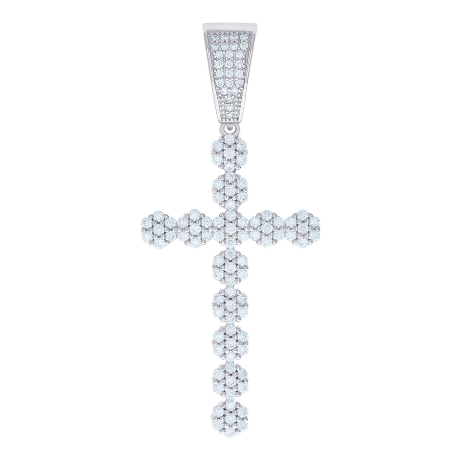 925 Sterling Silver Mens 1.68ct Moissanite Cross Religious Charm Pendant