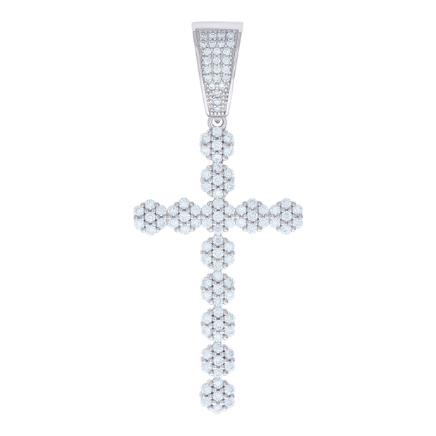 925 Sterling Silver Mens 1.68ct Moissanite Cross Religious Charm Pendant
