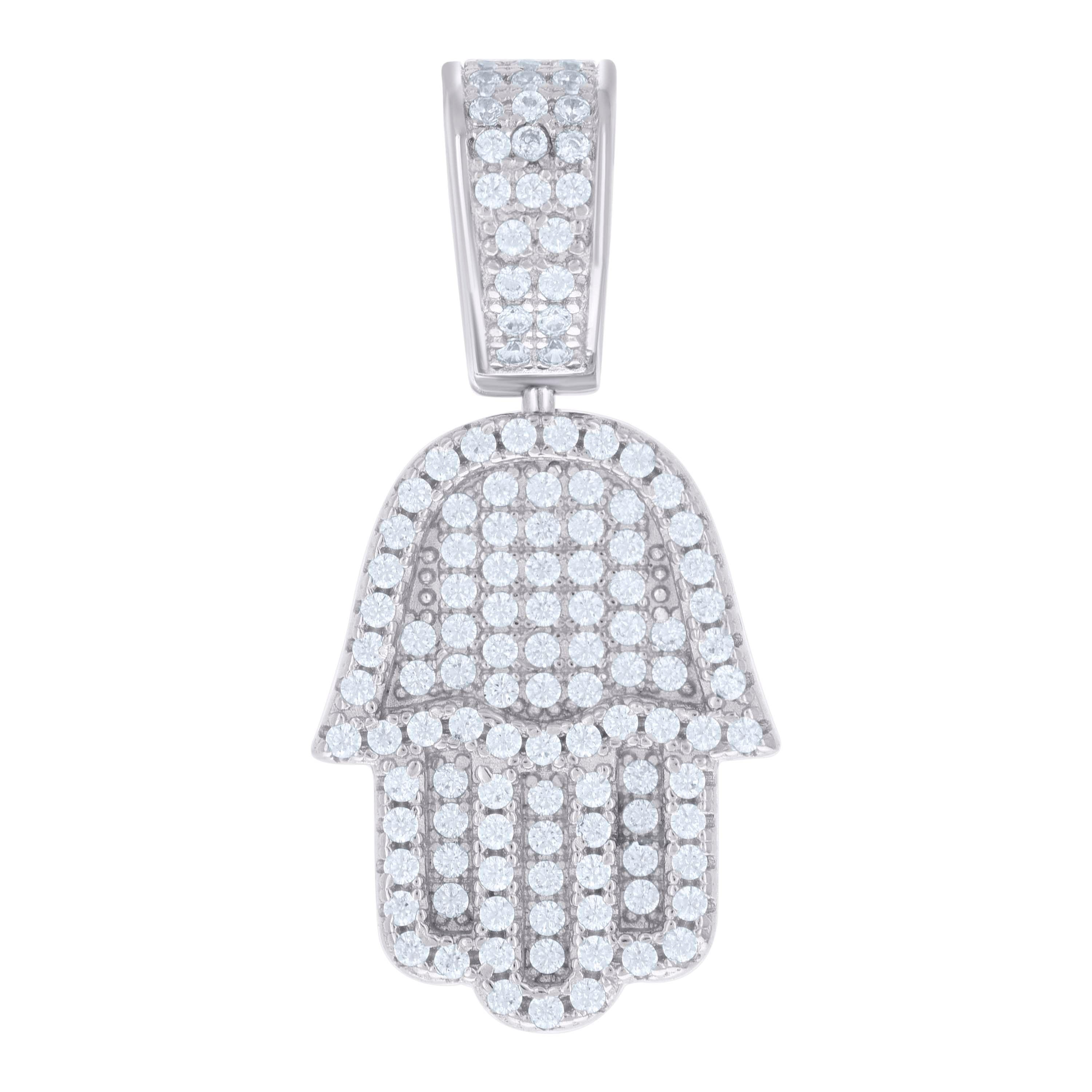 925 Sterling Silver Mens 1.19ct Moissanite Hamsa Symbol Religious Charm Pendant