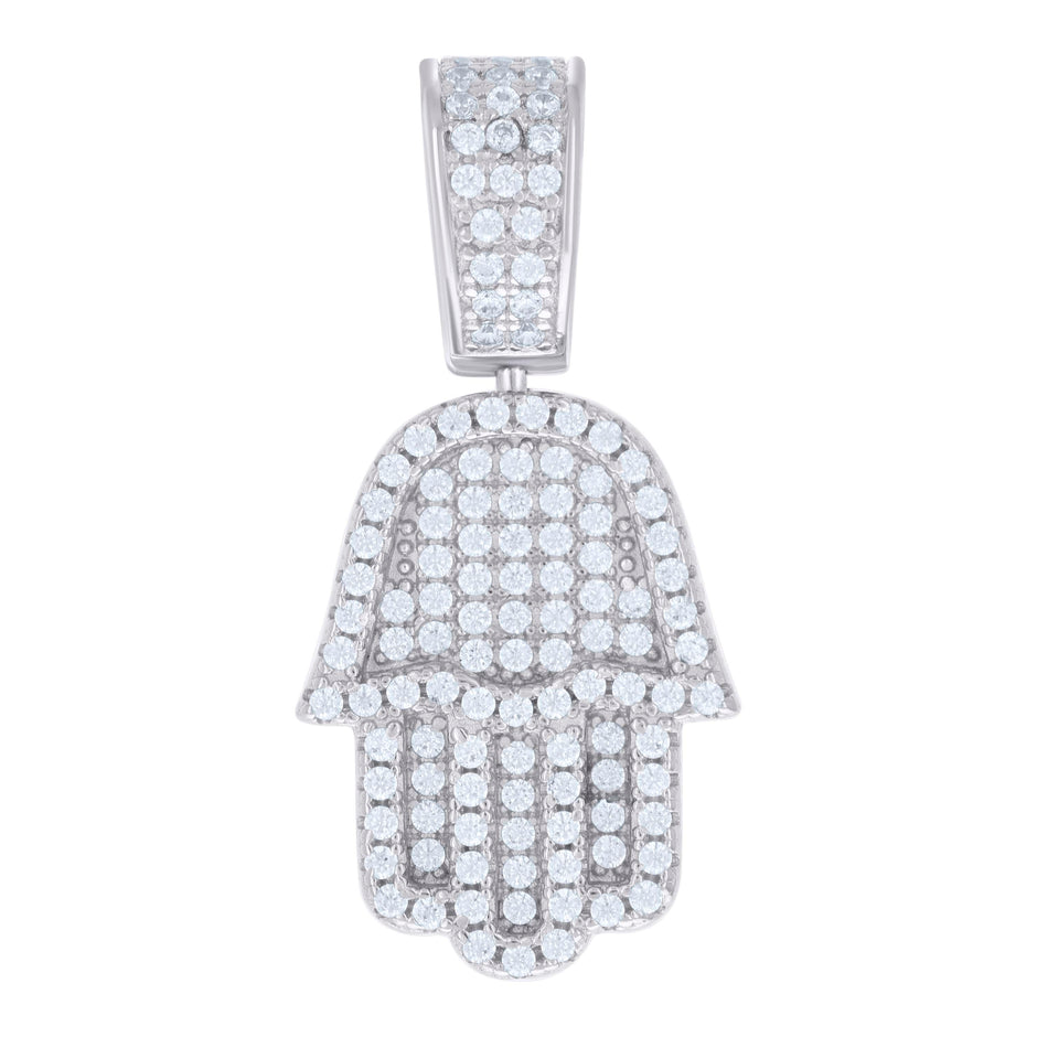 925 Sterling Silver Mens 1.19ct Moissanite Hamsa Symbol Religious Charm Pendant