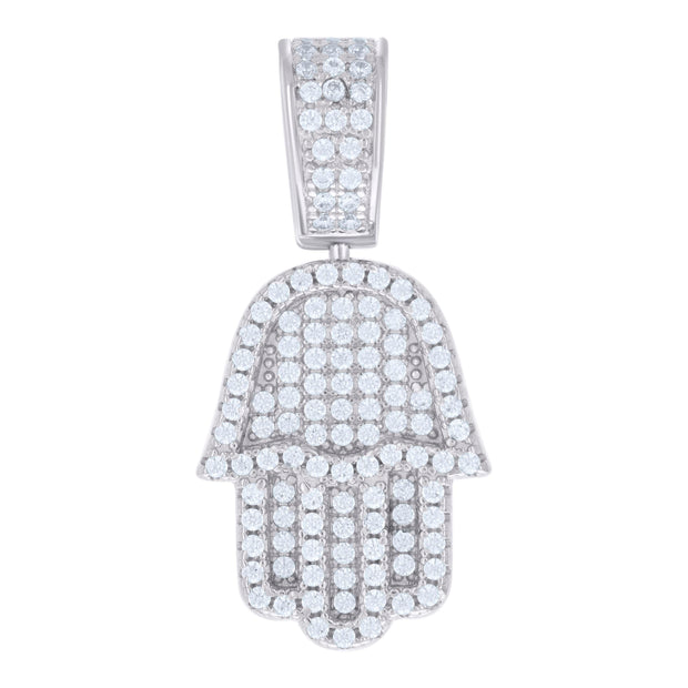 925 Sterling Silver Mens 1.19ct Moissanite Hamsa Symbol Religious Charm Pendant