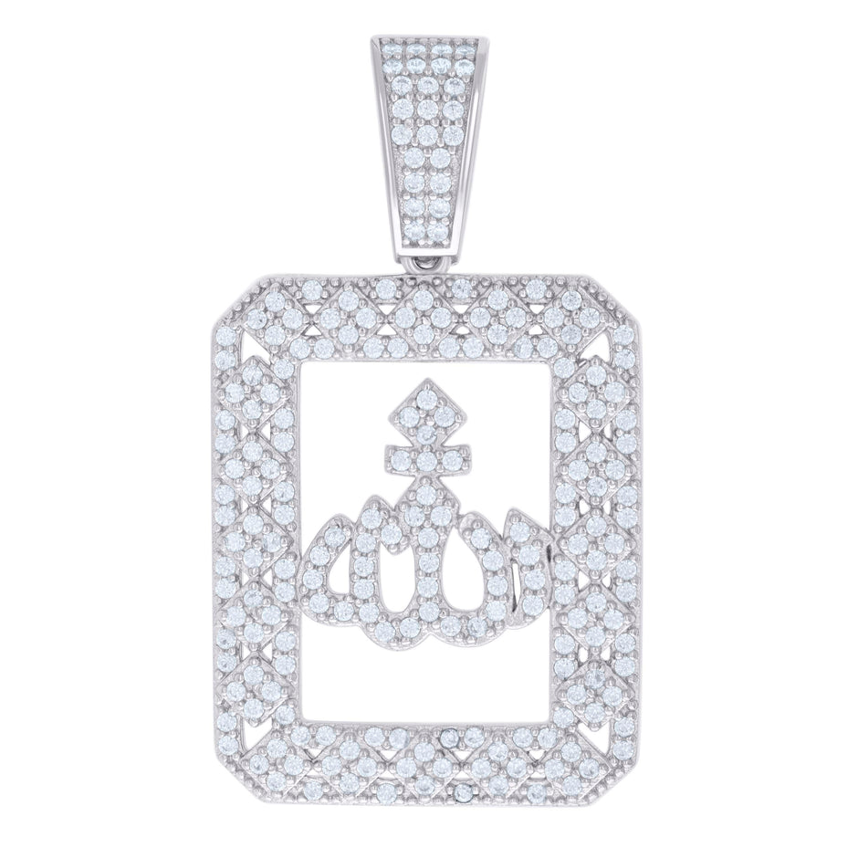 925 Sterling Silver Mens 1.36ct Moissanite ALLAH Symbol Religious Charm Pendant 