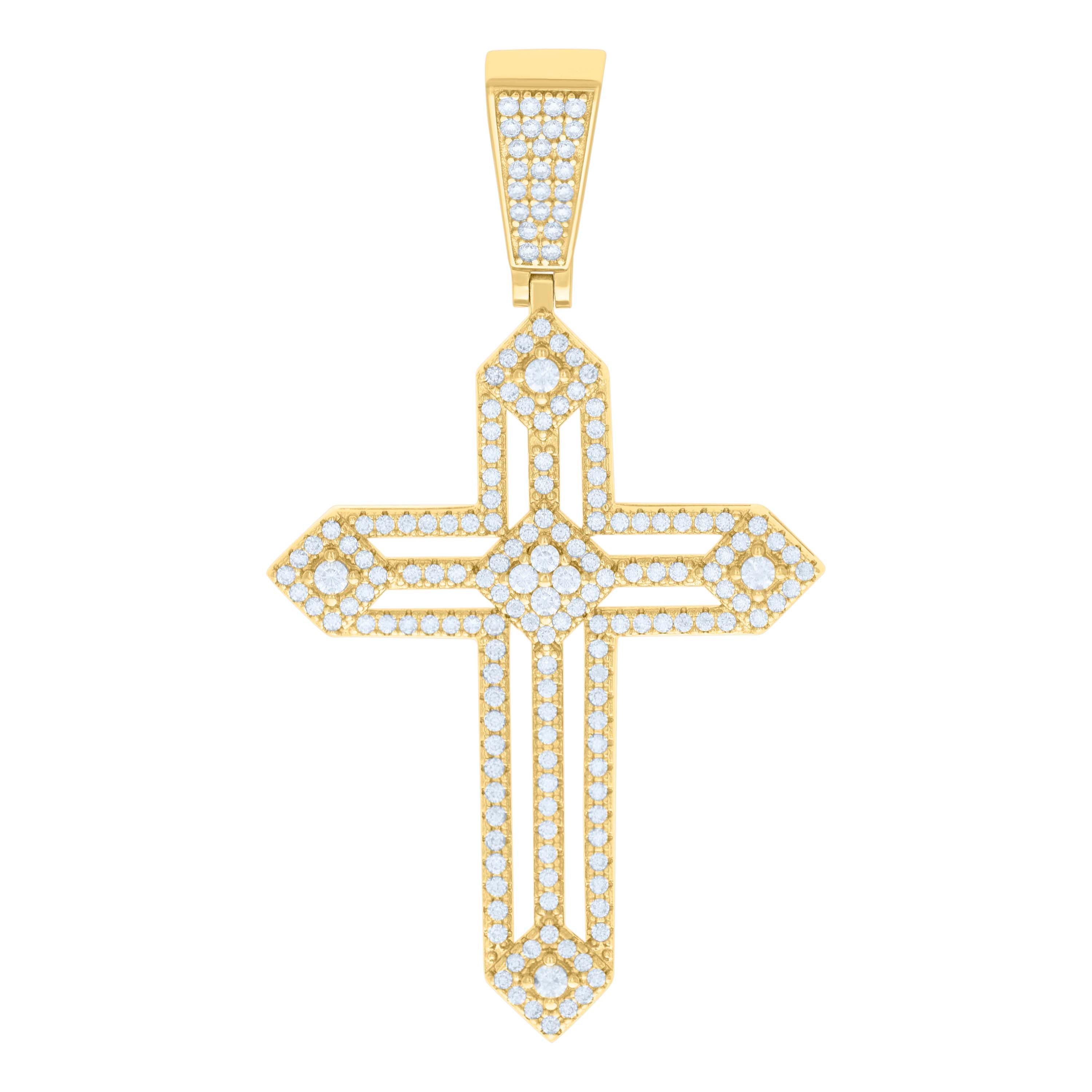 925 Sterling Silver Yellow-tone Mens 1.51ct Moissanite Cross Religious Charm Pendant