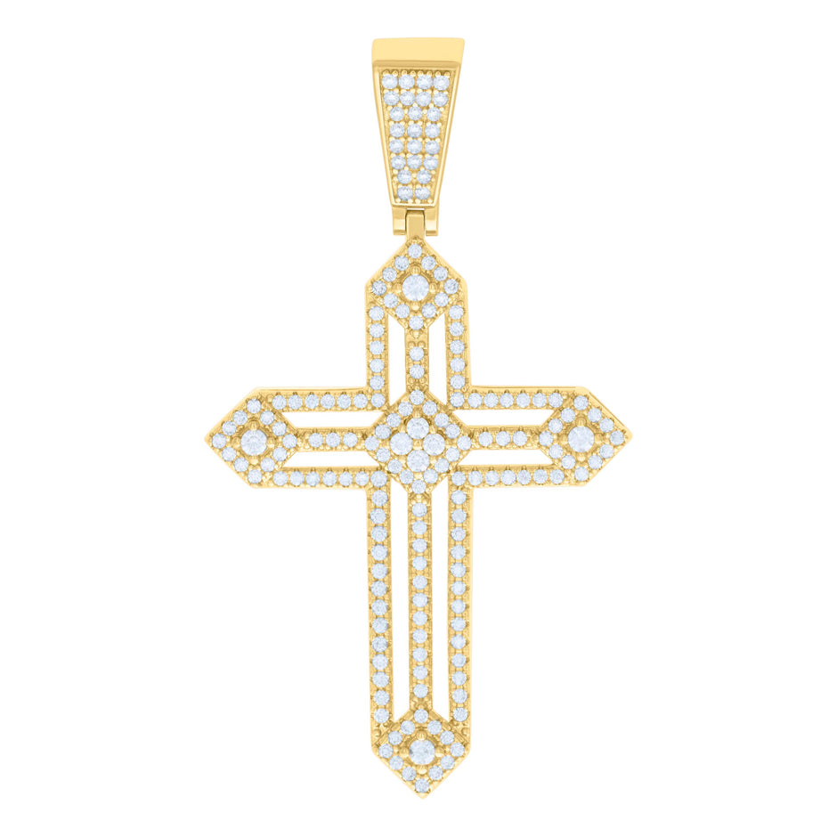925 Sterling Silver Yellow-tone Mens 1.51ct Moissanite Cross Religious Charm Pendant