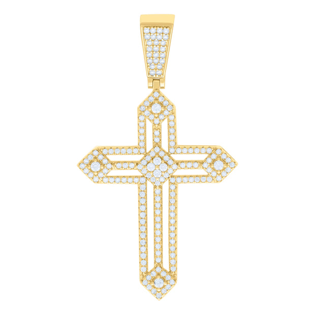 925 Sterling Silver Yellow-tone Mens 1.51ct Moissanite Cross Religious Charm Pendant