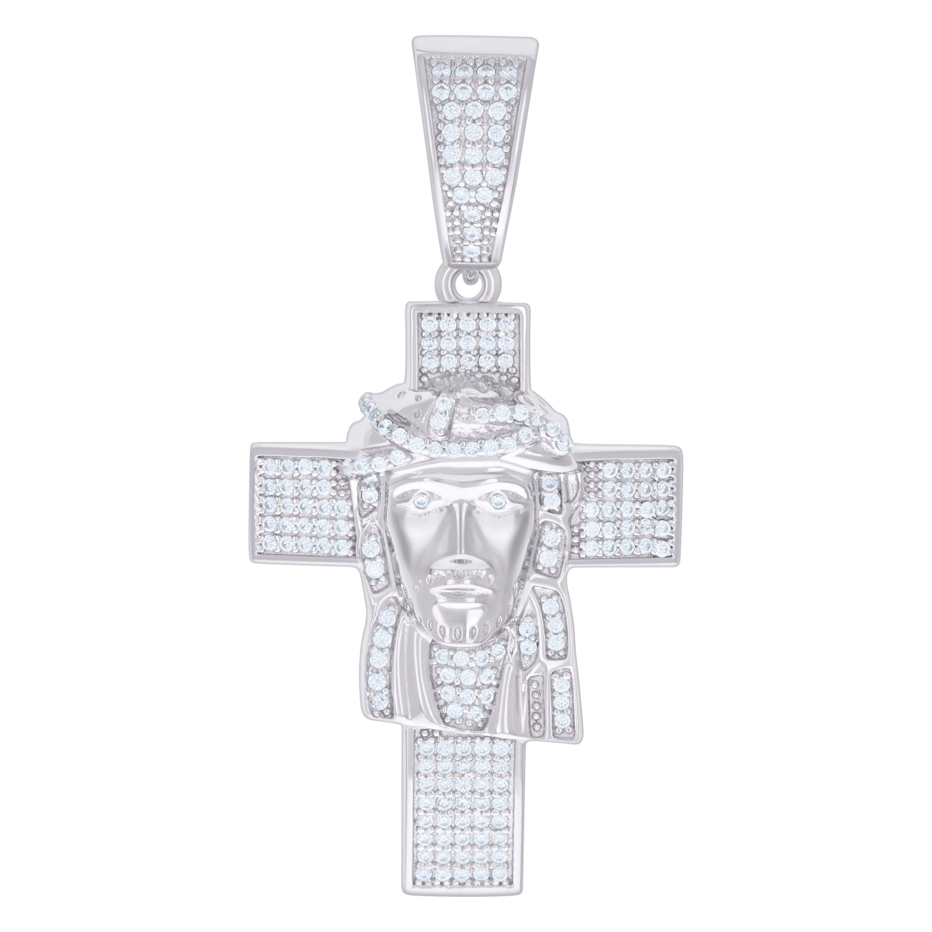 925 Sterling Silver Mens 1.06ct Moissanite Jesus Cross Religious Charm Pendant