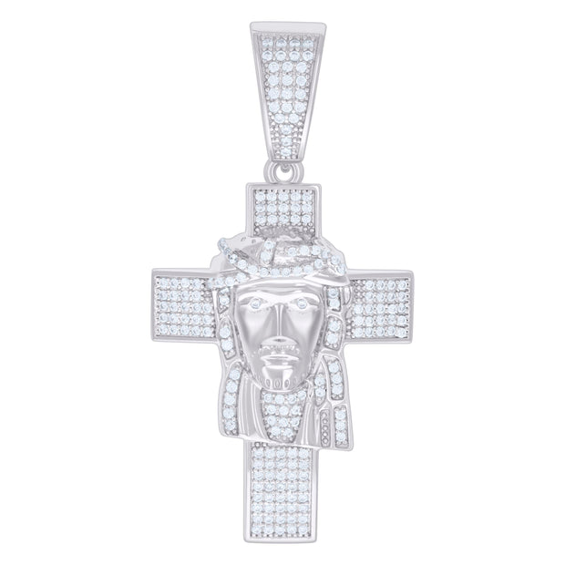 925 Sterling Silver Mens 1.06ct Moissanite Jesus Cross Religious Charm Pendant