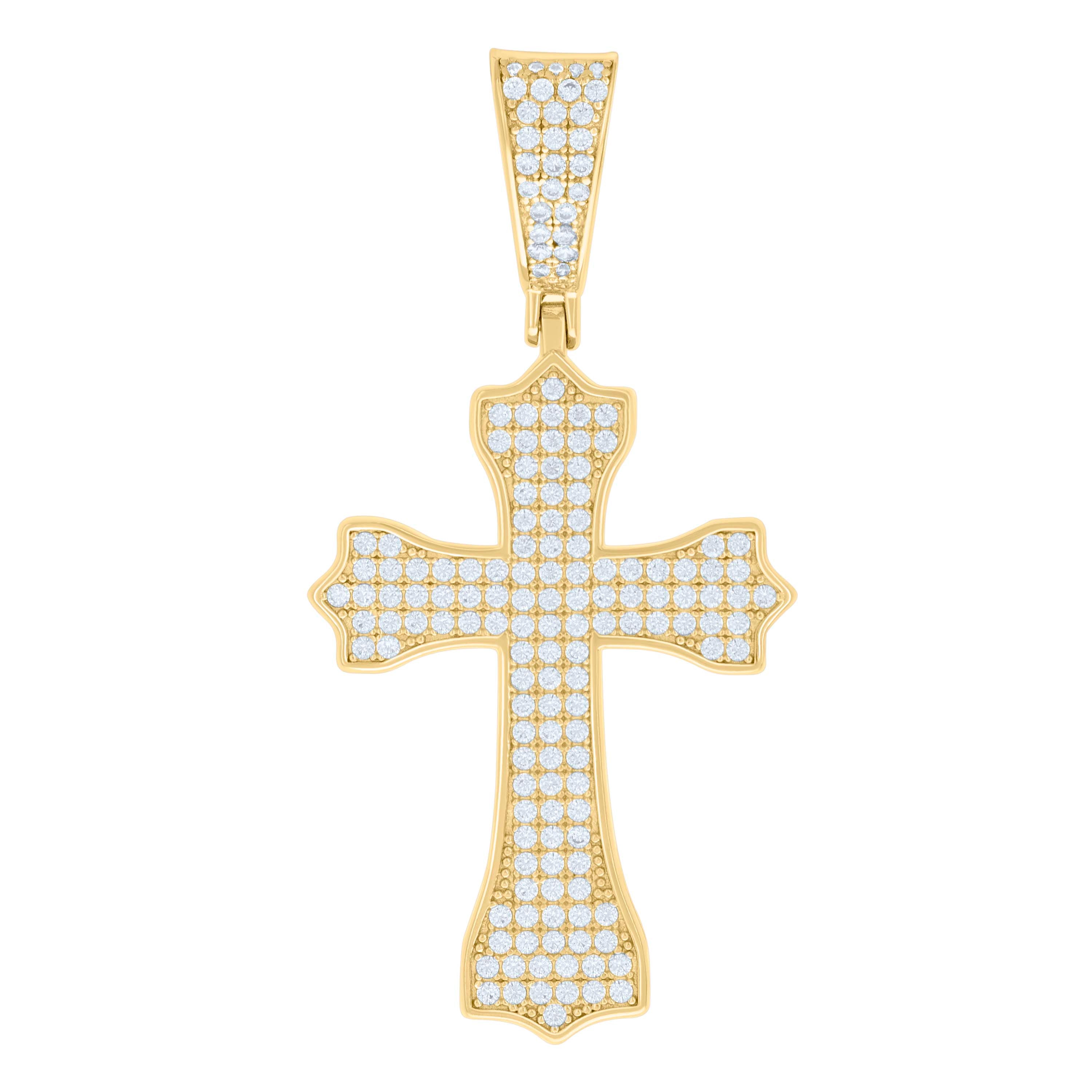 925 Sterling Silver Yellow-tone Mens 1.31ct Moissanite Cross Religious Charm Pendant