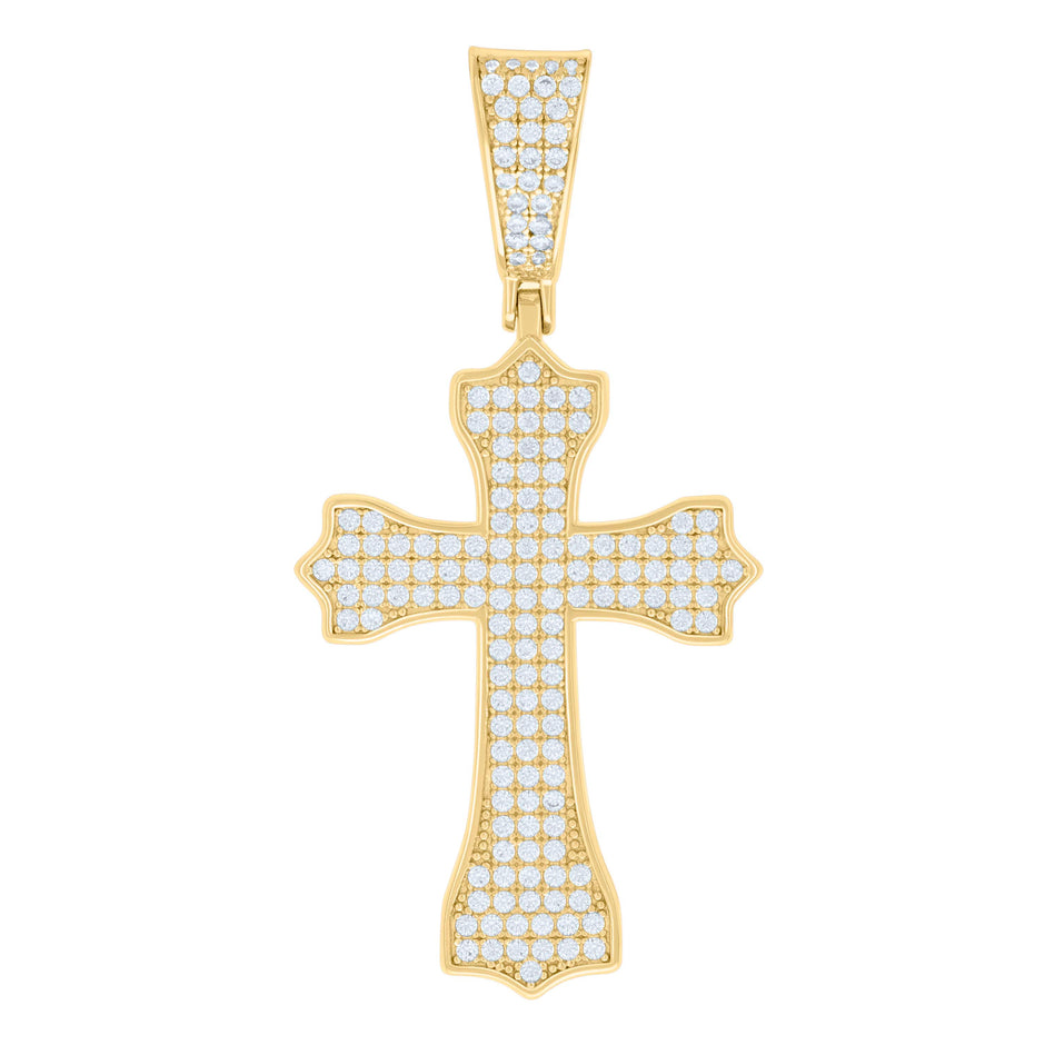 925 Sterling Silver Yellow-tone Mens 1.31ct Moissanite Cross Religious Charm Pendant