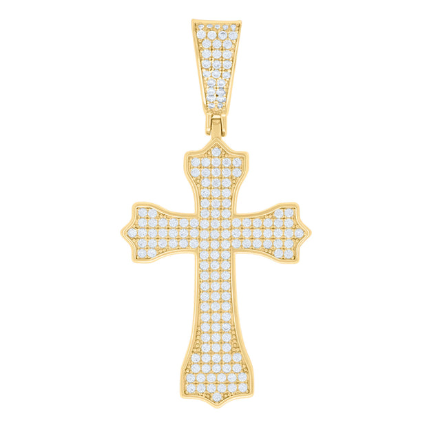 925 Sterling Silver Yellow-tone Mens 1.31ct Moissanite Cross Religious Charm Pendant