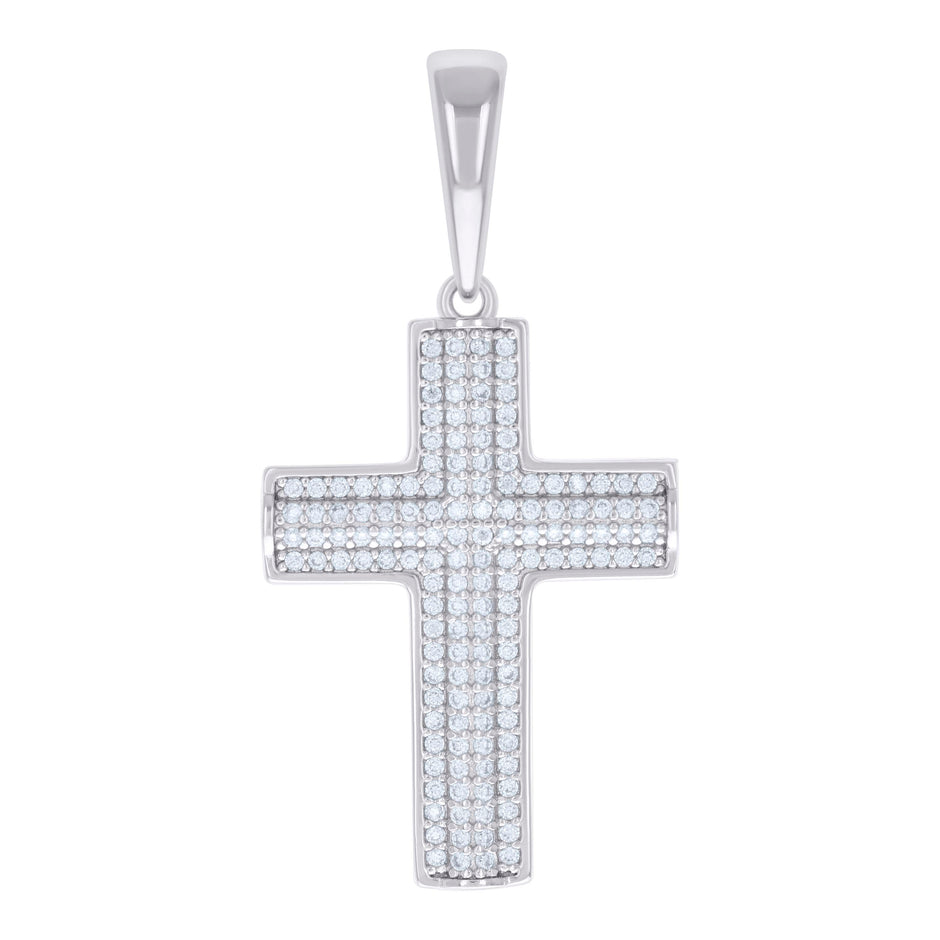 925 Sterling Silver Mens 0.74ct Moissanite Cross Religious Charm Pendant