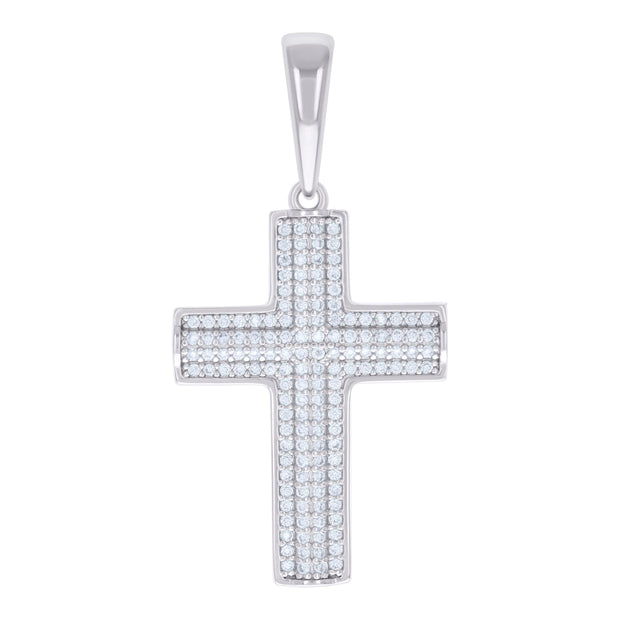 925 Sterling Silver Mens 0.74ct Moissanite Cross Religious Charm Pendant