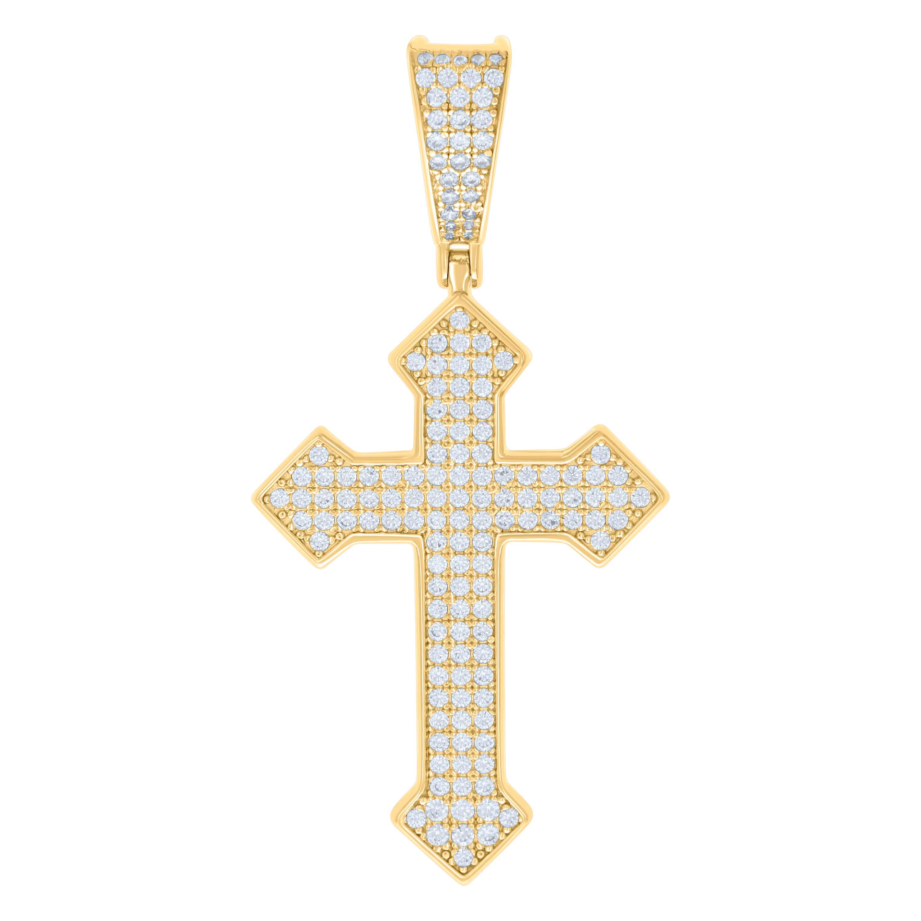 925 Sterling Silver Yellow-tone Mens 1.22ct Moissanite Cross Religious Charm Pendant