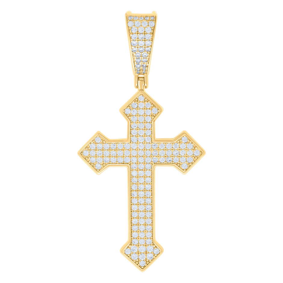 925 Sterling Silver Yellow-tone Mens 1.22ct Moissanite Cross Religious Charm Pendant