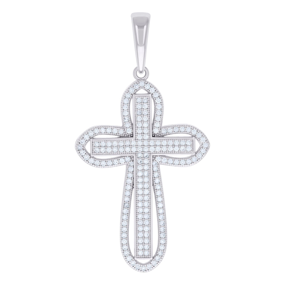 925 Sterling Silver Mens 1.09ct Moissanite Cross Religious Charm Pendant