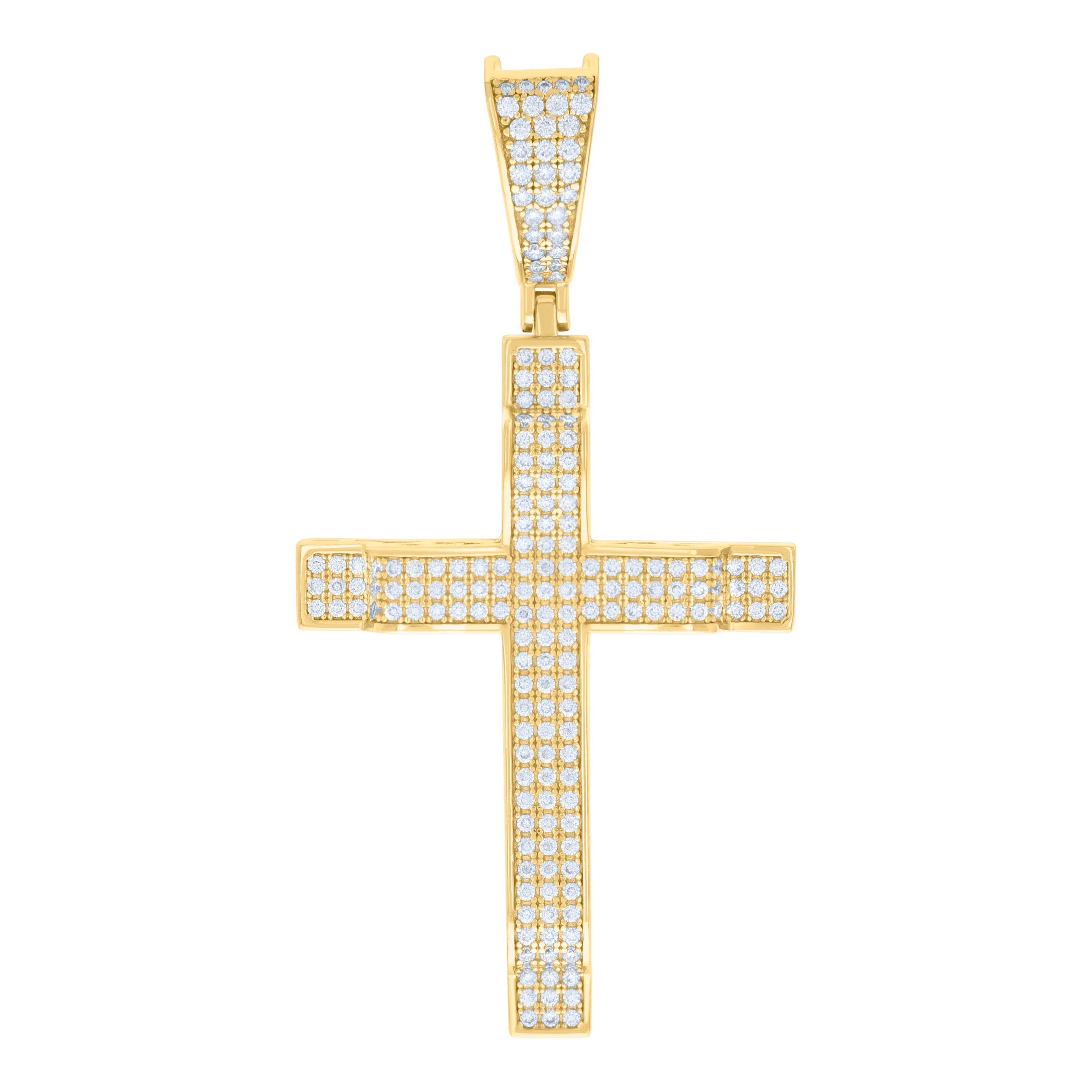 925 Sterling Silver Yellow-tone Mens 1.03ct Moissanite Cross Religious Charm Pendant 