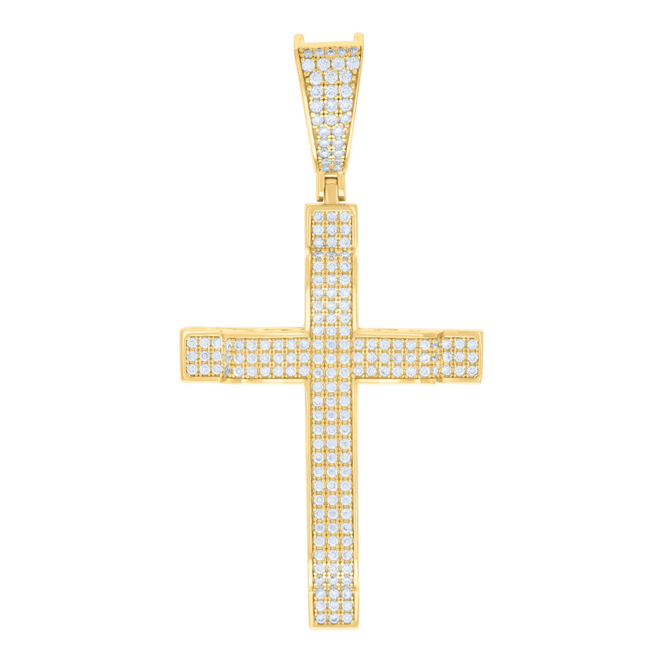 925 Sterling Silver Yellow-tone Mens 1.03ct Moissanite Cross Religious Charm Pendant 