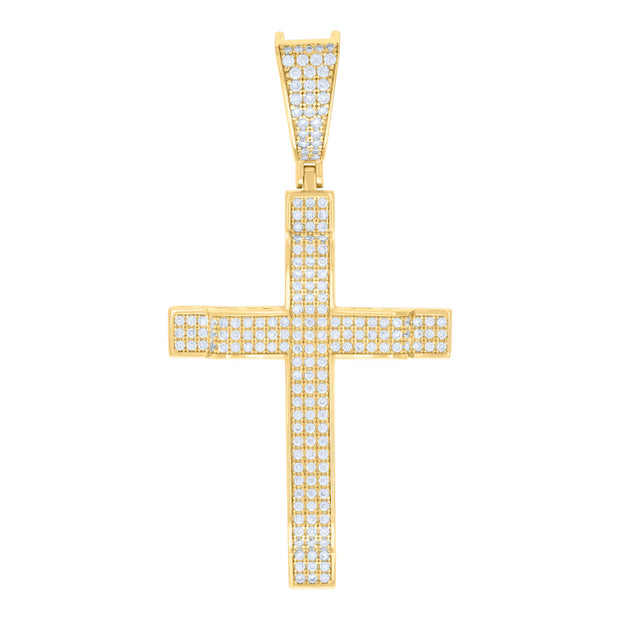 925 Sterling Silver Yellow-tone Mens 1.03ct Moissanite Cross Religious Charm Pendant 