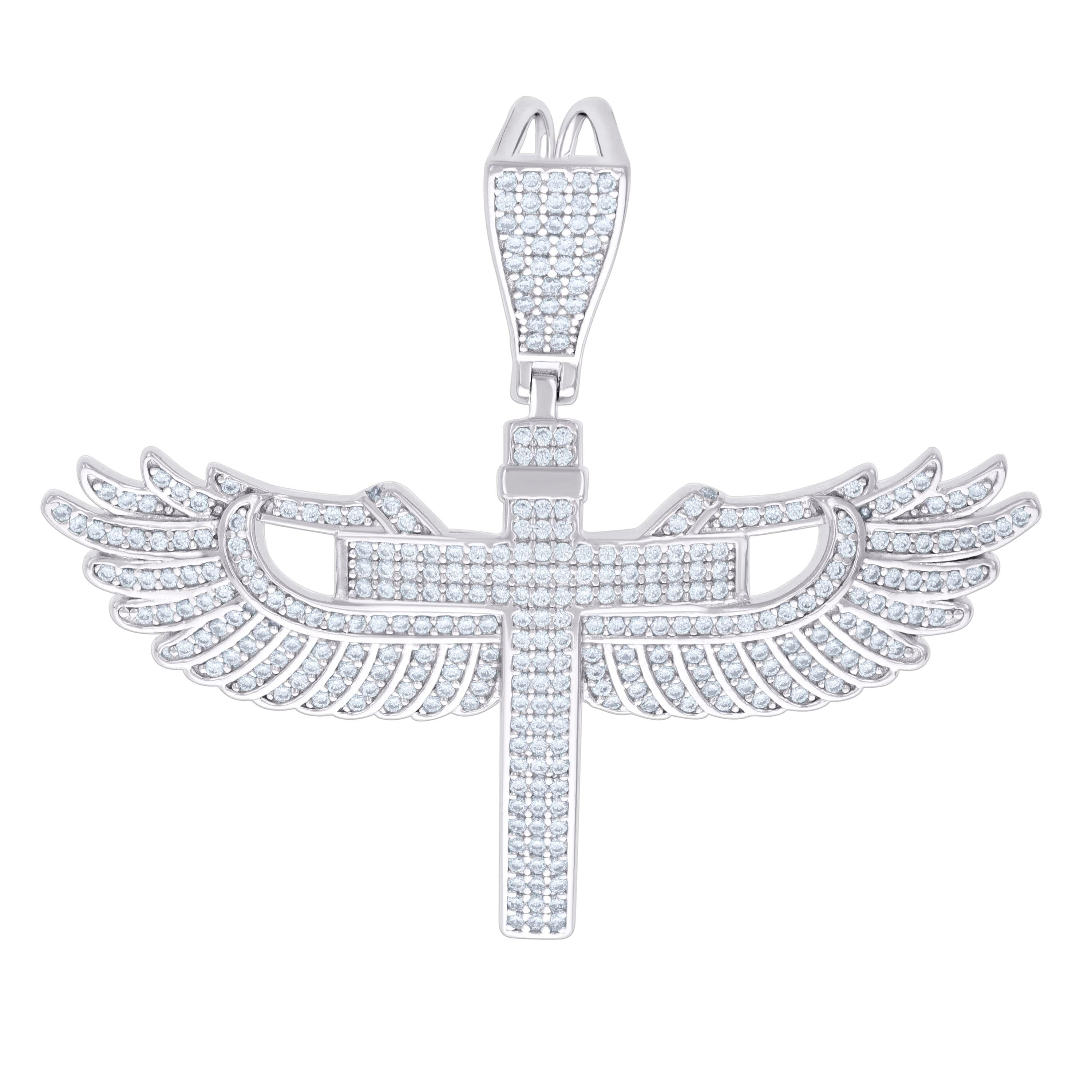 925 Sterling Silver Mens 1.74ct Moissanite Flying Cross Religious Charm Pendant 