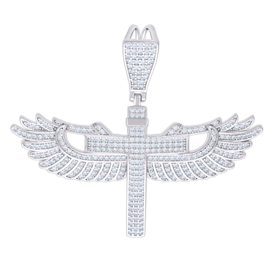 925 Sterling Silver Mens 1.74ct Moissanite Flying Cross Religious Charm Pendant 
