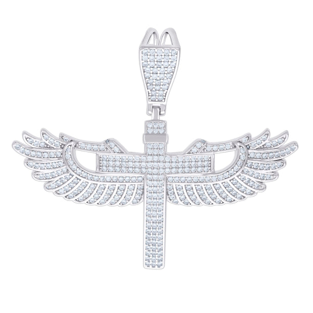 925 Sterling Silver Mens 1.74ct Moissanite Flying Cross Religious Charm Pendant 
