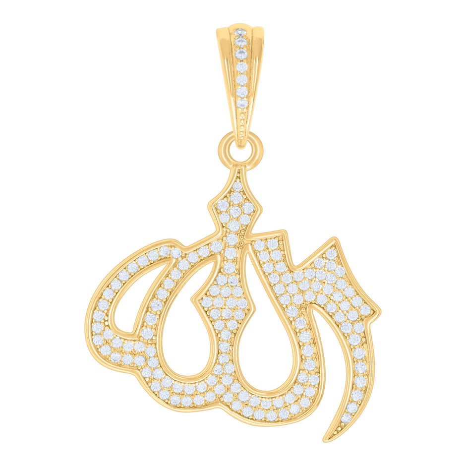 925 Sterling Silver Yellow-tone Mens 0.82ct Moissanite ALLAH Symbol Religious Charm Pendant