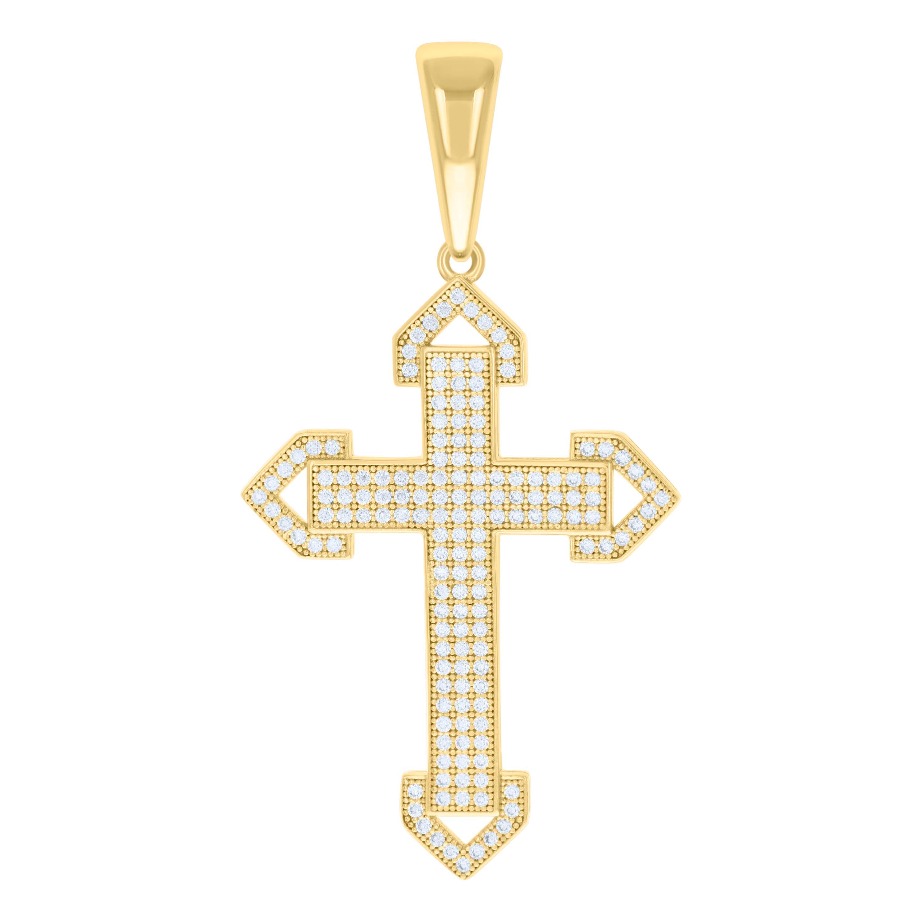 925 Sterling Silver Yellow-tone Mens 0.96ct Moissanite Cross Religious Charm Pendant