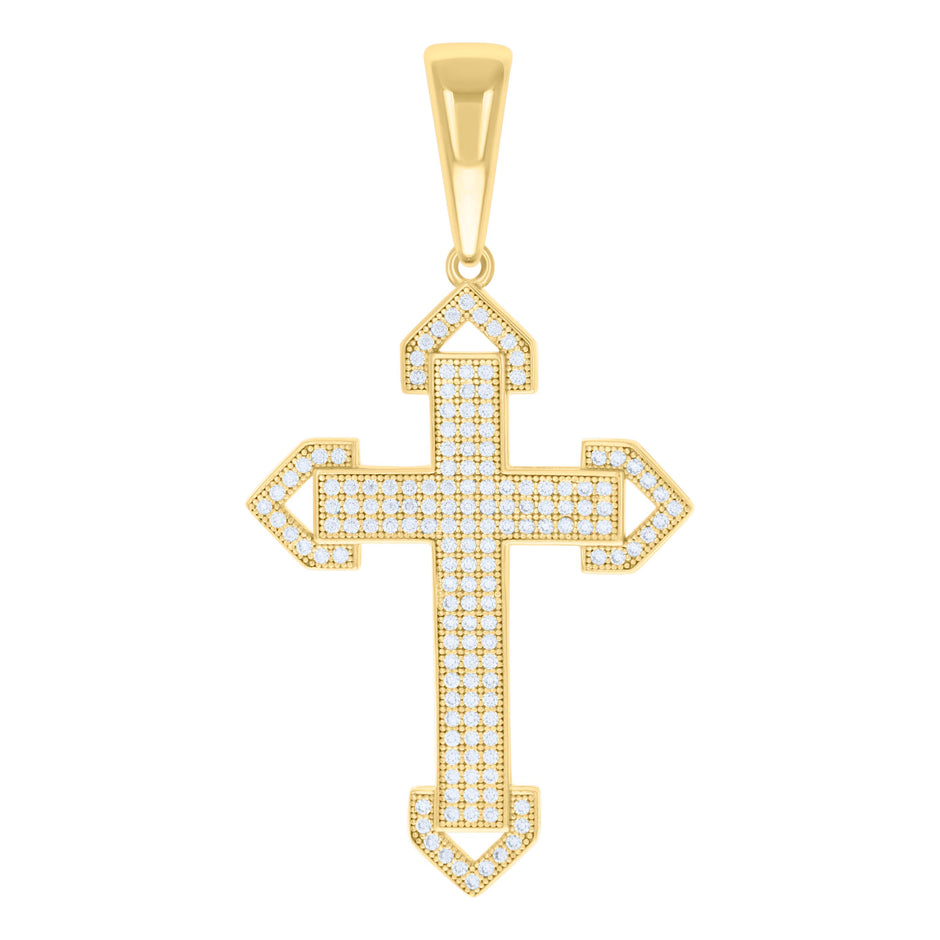 925 Sterling Silver Yellow-tone Mens 0.96ct Moissanite Cross Religious Charm Pendant