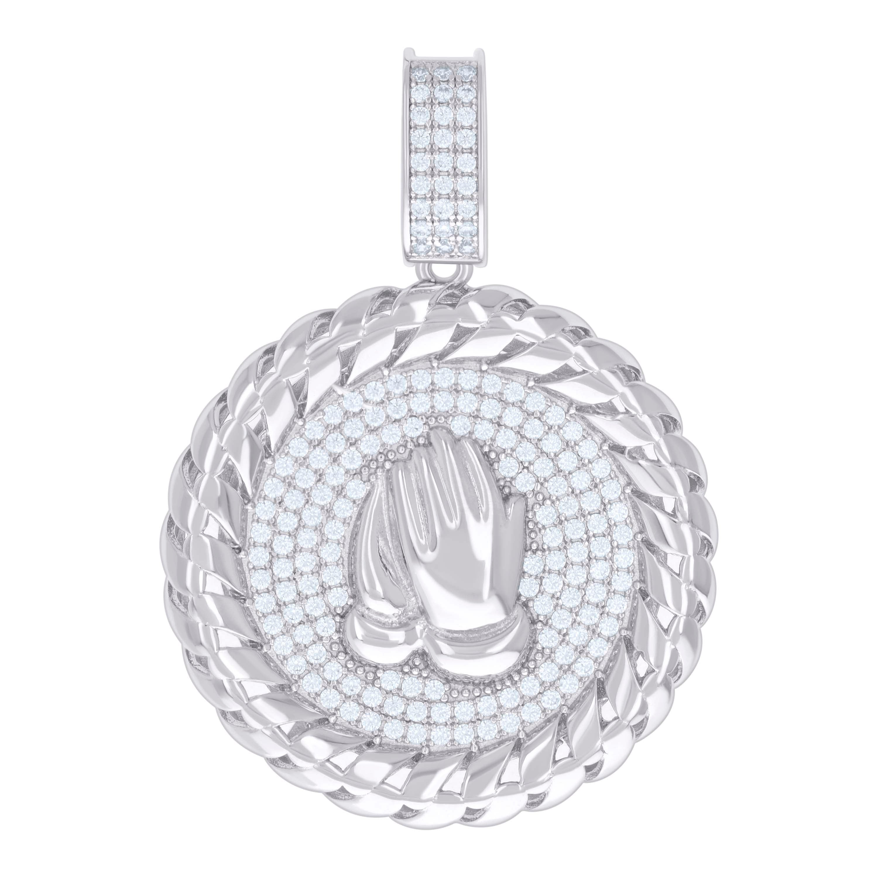925 Sterling Silver Mens 1.57ct Moissanite Praying Hands Symbol Religious Charm Pendant 