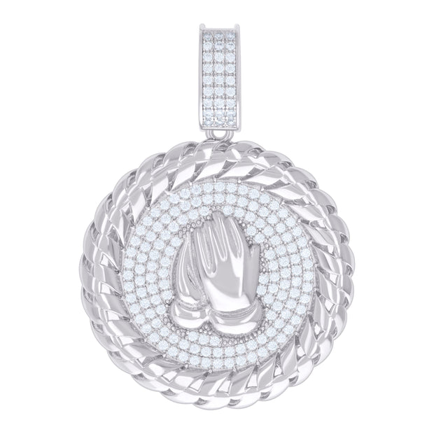 925 Sterling Silver Mens 1.57ct Moissanite Praying Hands Symbol Religious Charm Pendant 