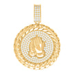 925 Sterling Silver Yellow-tone Mens 1.57ct Moissanite Praying Hands Symbol Religious Charm Pendant 