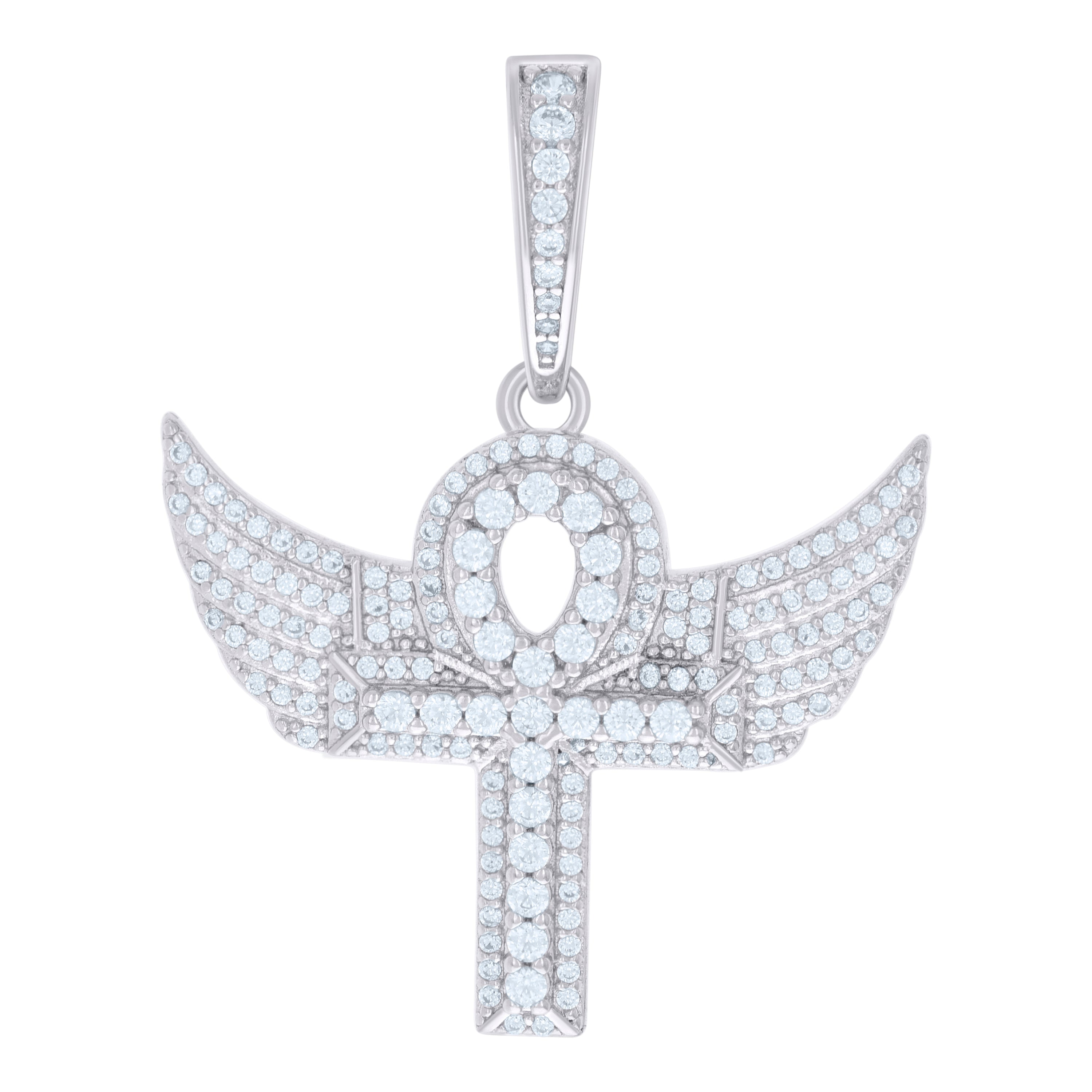 925 Sterling Silver Mens 1.09ct Moissanite Egyptian Flying Ankh Cross Religious Charm Pendant
