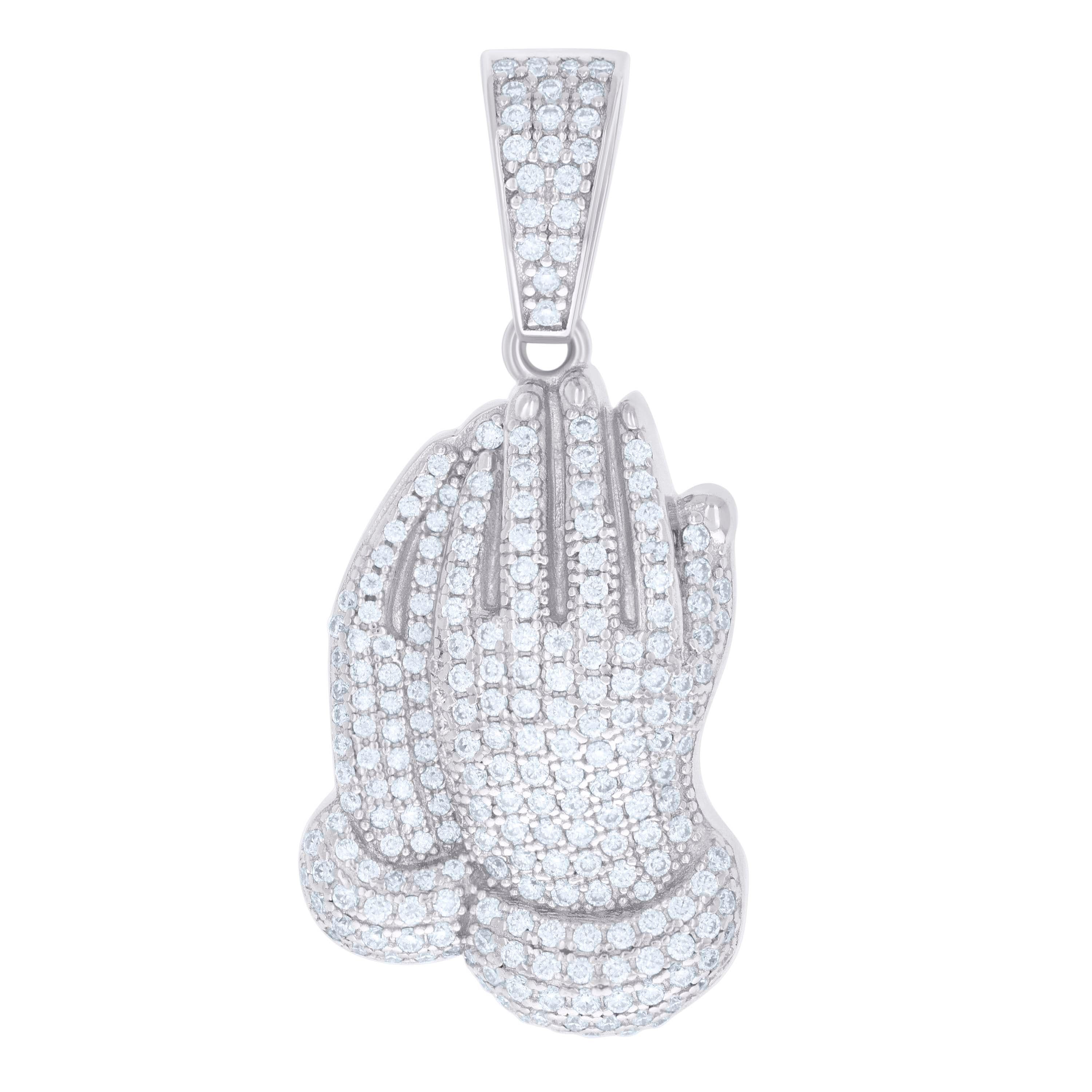 925 Sterling Silver Mens 1.33ct Moissanite Praying Hands Symbol Religious Charm Pendant