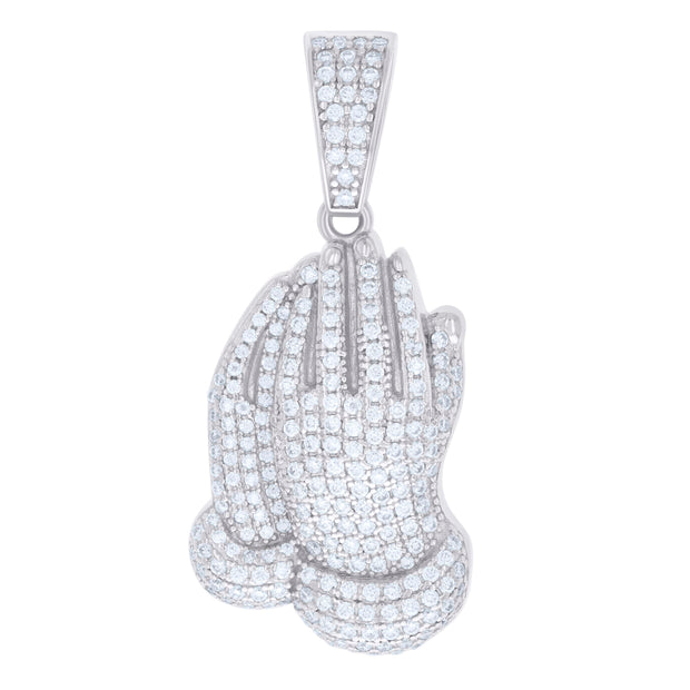 925 Sterling Silver Mens 1.33ct Moissanite Praying Hands Symbol Religious Charm Pendant
