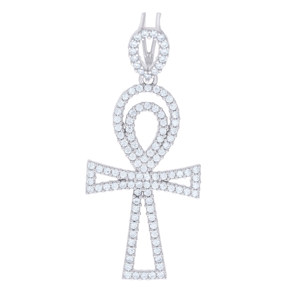 925 Sterling Silver Mens 1.48ct Moissanite Egyptian Ankh Cross Religious Charm Pendant 
