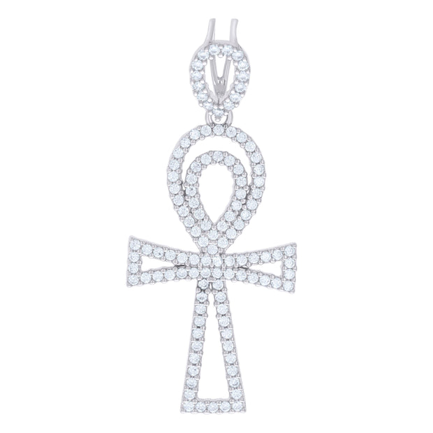 925 Sterling Silver Mens 1.48ct Moissanite Egyptian Ankh Cross Religious Charm Pendant 