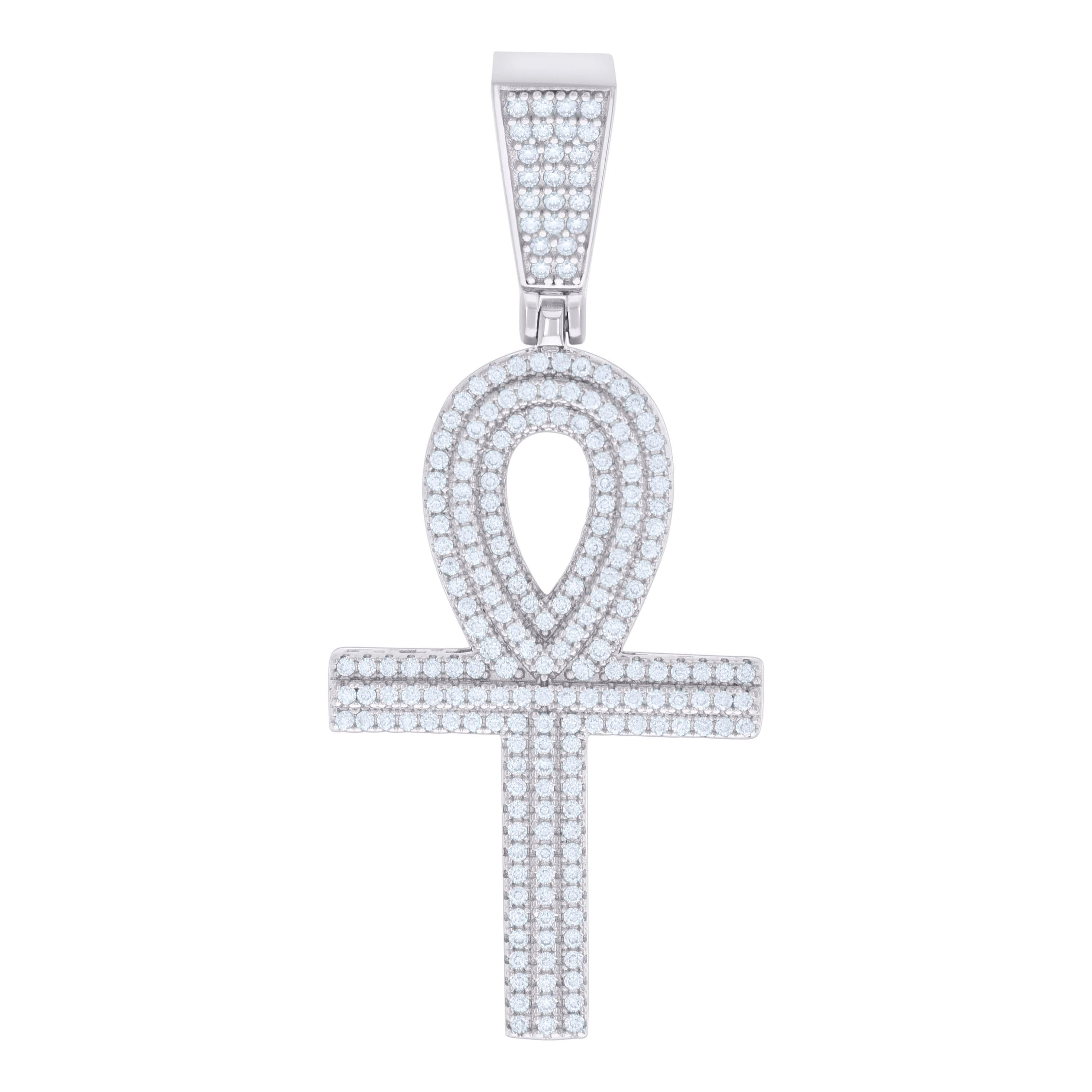 925 Sterling Silver Mens 1.15ct Moissanite Egyptian Ankh Cross Religious Charm Pendant