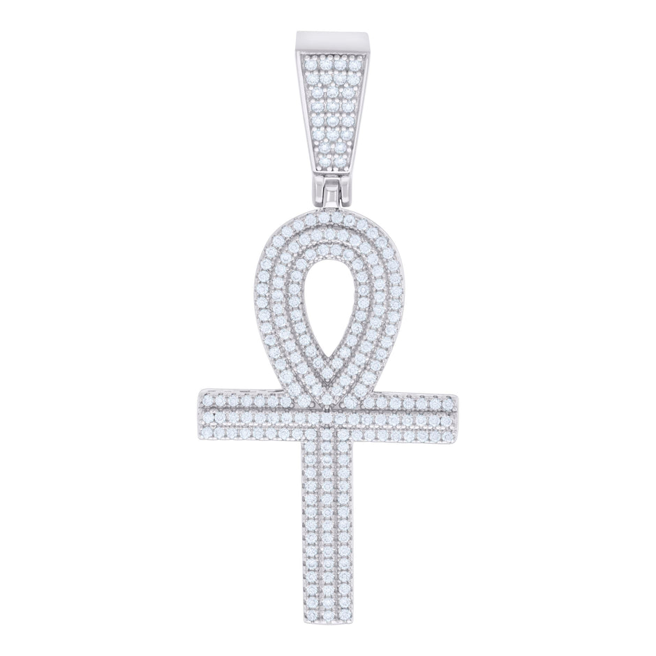 925 Sterling Silver Mens 1.15ct Moissanite Egyptian Ankh Cross Religious Charm Pendant