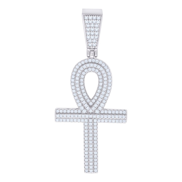 925 Sterling Silver Mens 1.15ct Moissanite Egyptian Ankh Cross Religious Charm Pendant