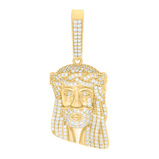 925 Sterling Silver Yellow-tone Mens 0.99ct Moissanite Jesus Religious Charm Pendant 