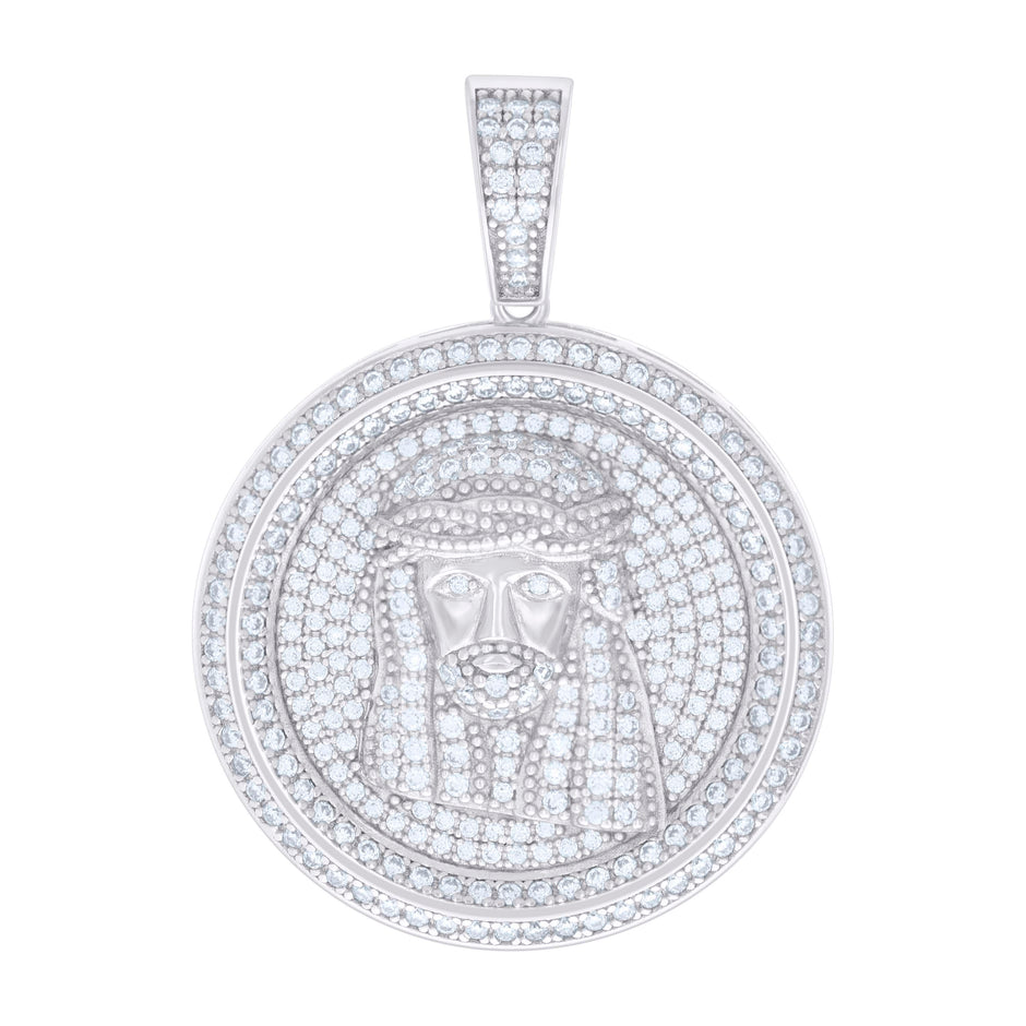 925 Sterling Silver Mens 1.63ct Moissanite Medallion Jesus Religious Charm Pendant