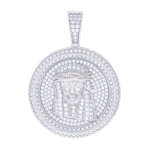 925 Sterling Silver Mens 1.63ct Moissanite Medallion Jesus Religious Charm Pendant