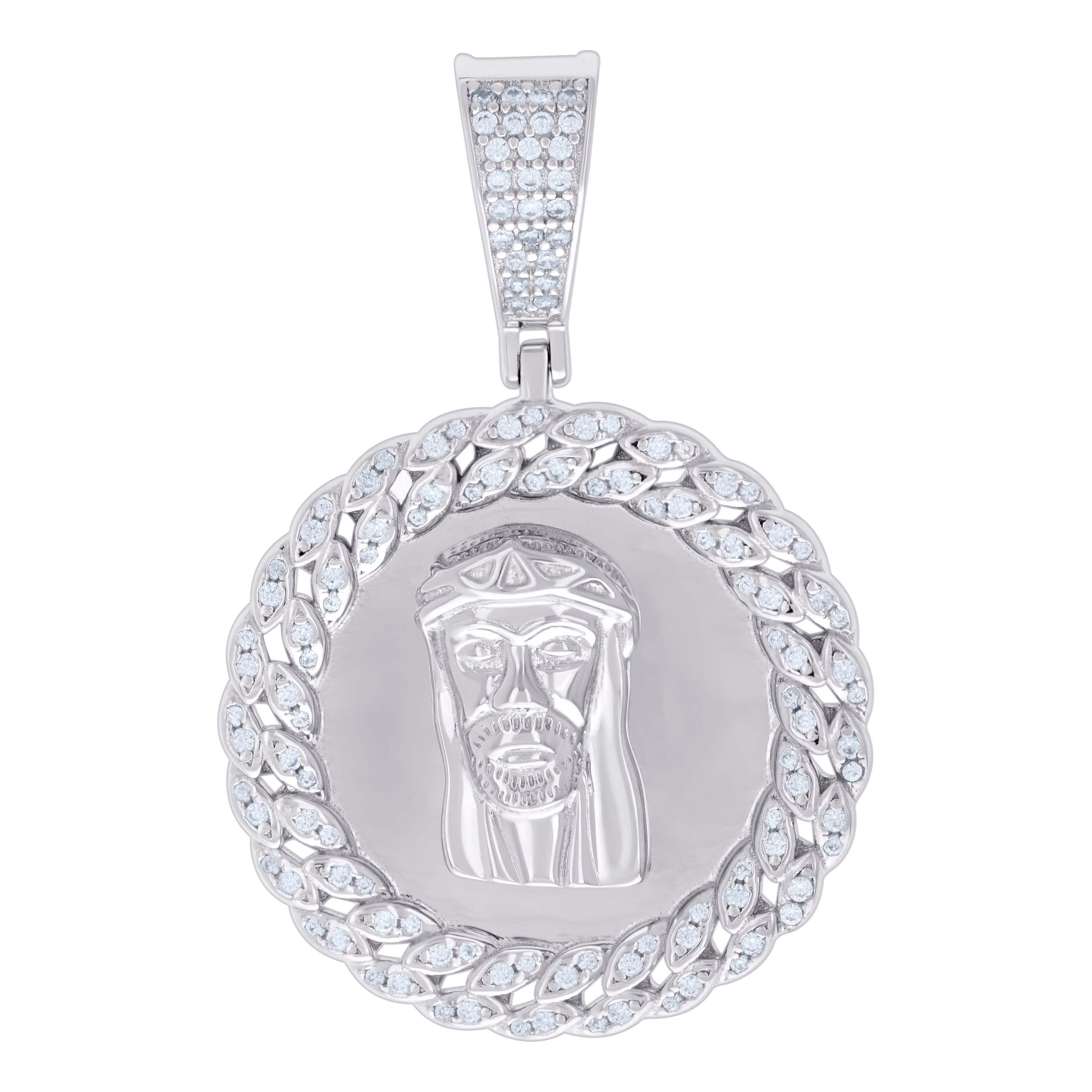 925 Sterling Silver Mens 0.69ct Moissanite Jesus Religious Charm Pendant 
