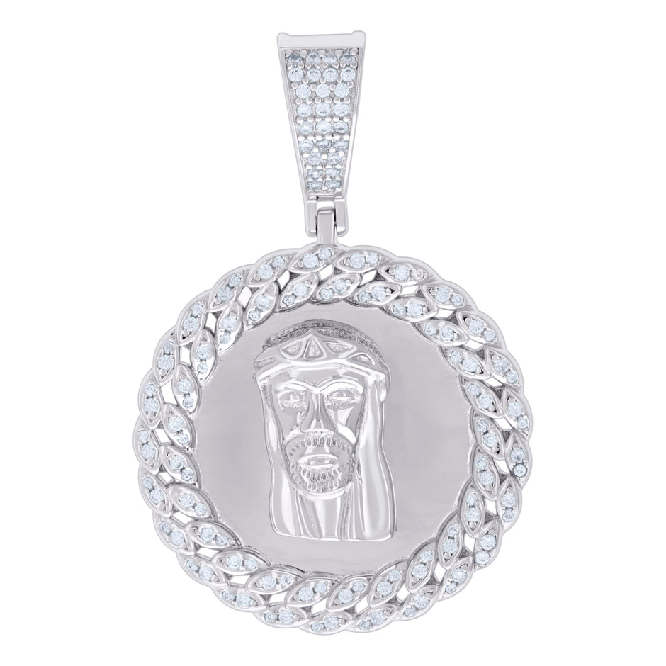 925 Sterling Silver Mens 0.69ct Moissanite Jesus Religious Charm Pendant 