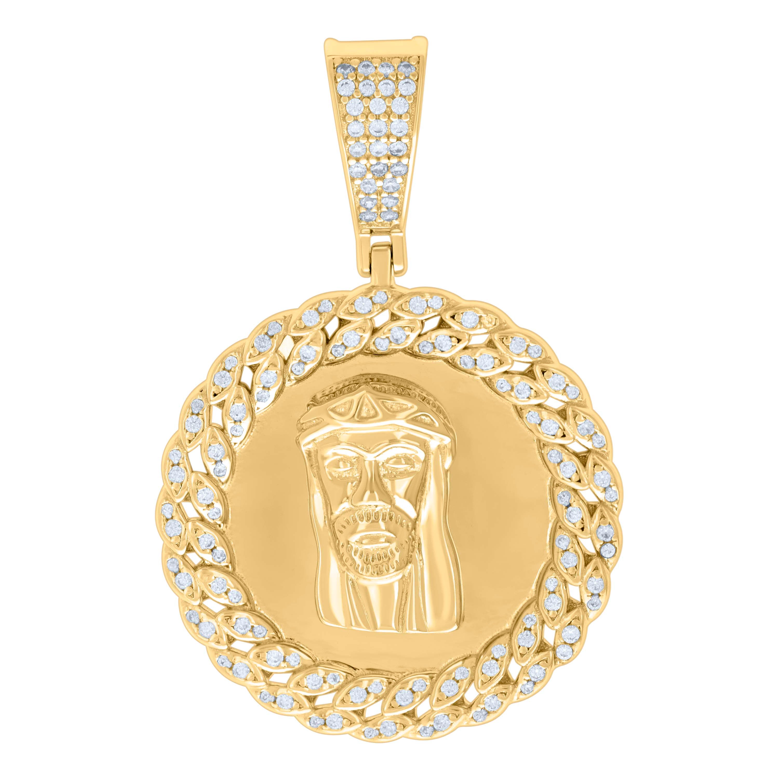 925 Sterling Silver Yellow-tone Mens 0.69ct Moissanite Jesus Religious Charm Pendant 